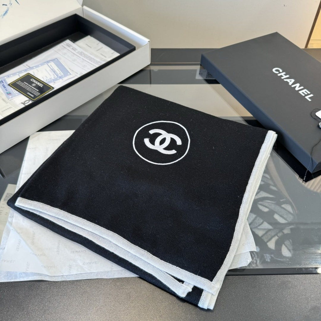 Chanel Reversible Contrast Trim Scarf Shawl